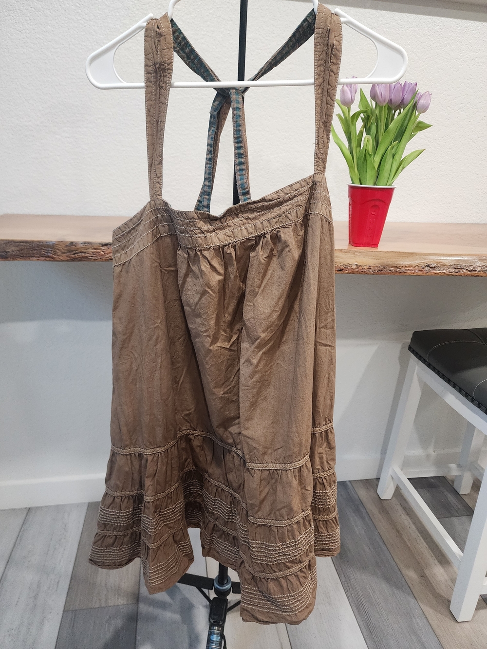 Pilcro Brown Tiered A-Line Cotton Blend Skirt
